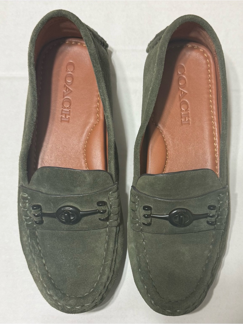 Coach Women's Olive Suede Penny Loafers worn once. Excellent condition size 7